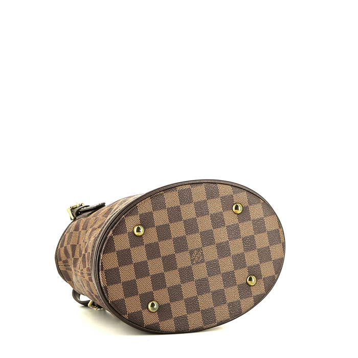 Shopping bag Louis Vuitton  Bucket in tela a scacchi marrone e pelle marrone - Detail D5