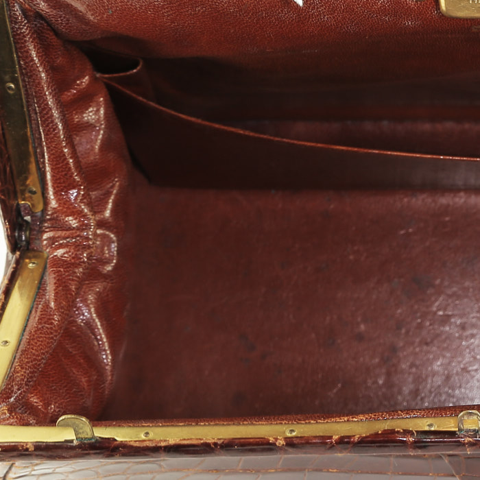 Sac à main Hermès  Malette en crocodile marron - Detail D2
