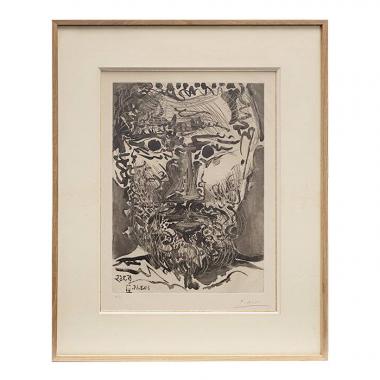 Pablo Picasso, "Tête d'homme barbu", eau-forte et aquatinte sur papier, signée, de 1965