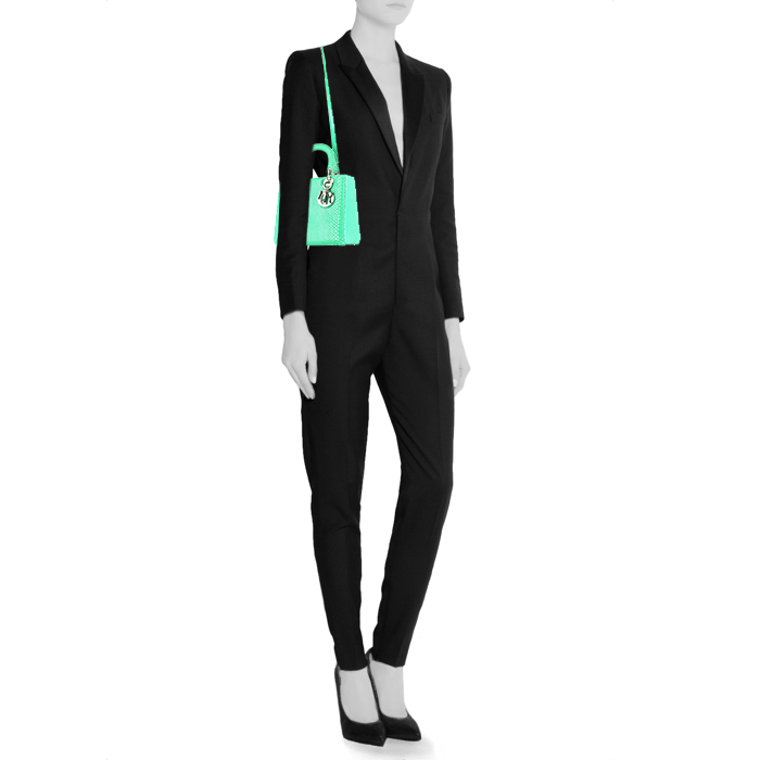 Dior  Lady Dior medium model  handbag  in green python - Detail D2