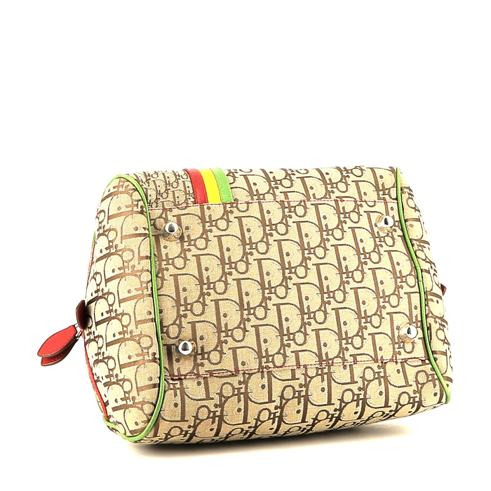 Bolso de mano Dior  Rasta en lona Monogram Oblique beige y cuero rojo - Detail D4