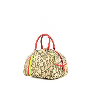 Sac à main Dior  Rasta en toile monogram Oblique beige et cuir rouge
