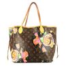 Shopping bag Louis Vuitton Neverfull modello medio in tela monogram marrone a fiori e pelle naturale - 360 thumbnail