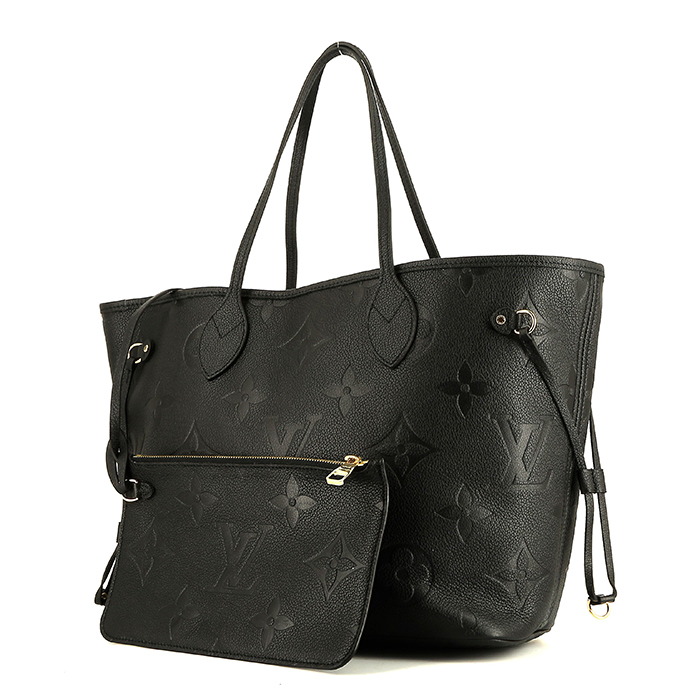 Louis Vuitton  Neverfull medium model  shopping bag  in black empreinte monogram leather - Detail D2