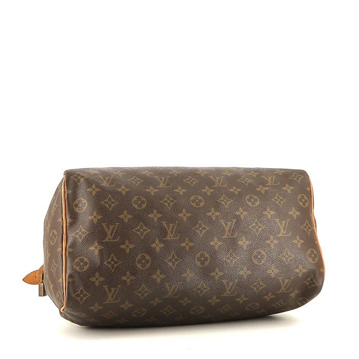 Louis Vuitton  Speedy 35 handbag  monogram canvas  and natural leather - Detail D4