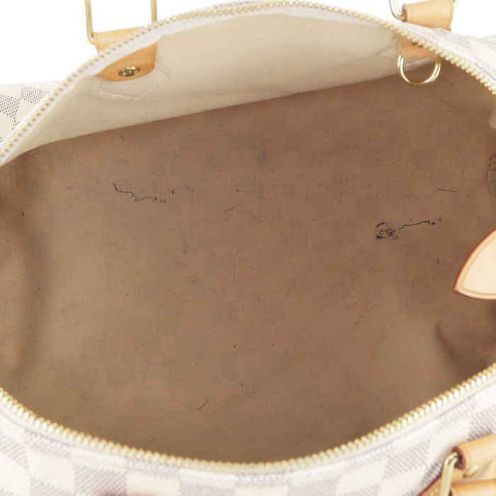 Louis Vuitton  Speedy 35 handbag  in azur damier canvas  and natural leather - Detail D2