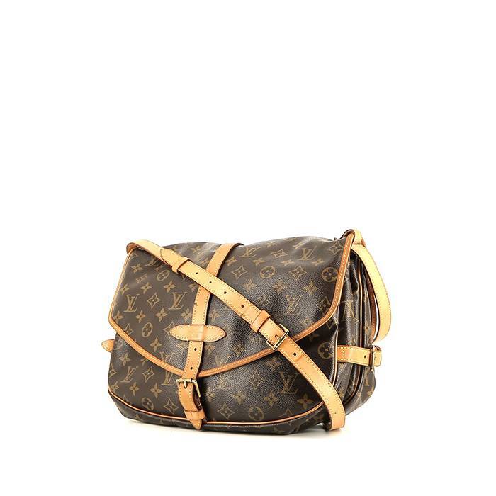 Louis Vuitton  Saumur medium model  shoulder bag  in brown monogram canvas  and natural leather - 00pp