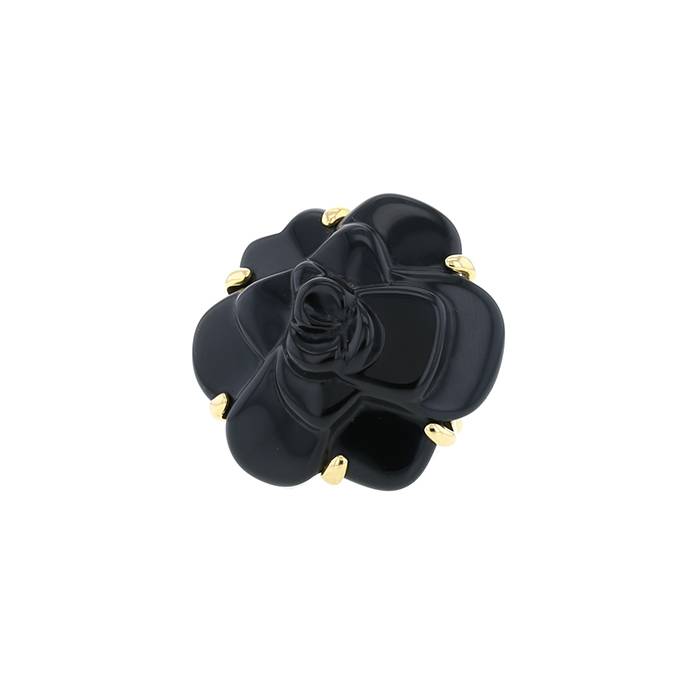 Chanel Camelia large model ring in onyx and yellow gold - 00pp