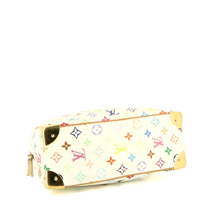 Bolso de mano Louis Vuitton  Trouville en lona Monogram multicolor y blanca y cuero natural - Detail D4