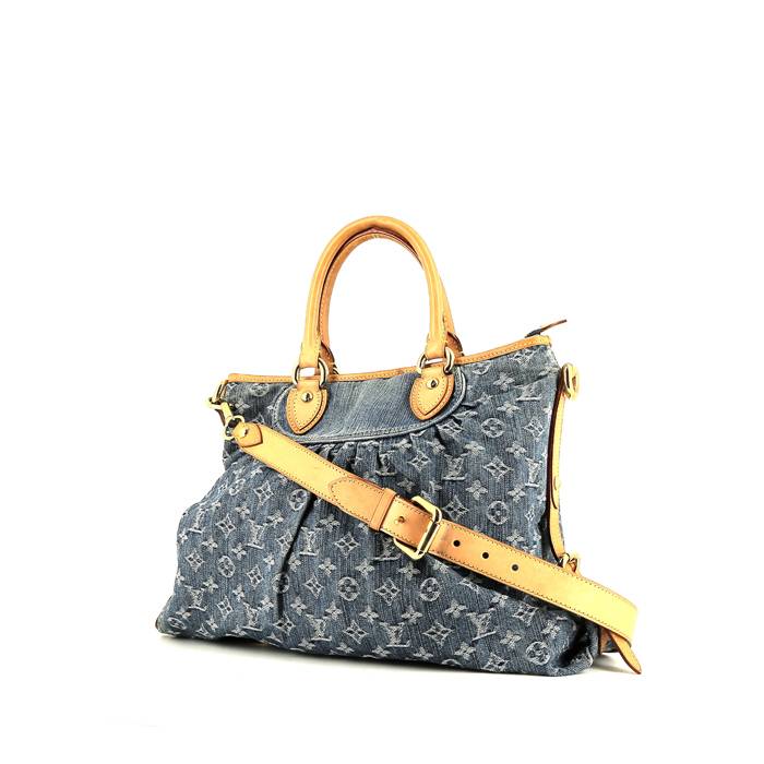 Bolso de mano Louis Vuitton Pleaty modelo pequeño en lona denim Stingray  azul y cuero natural