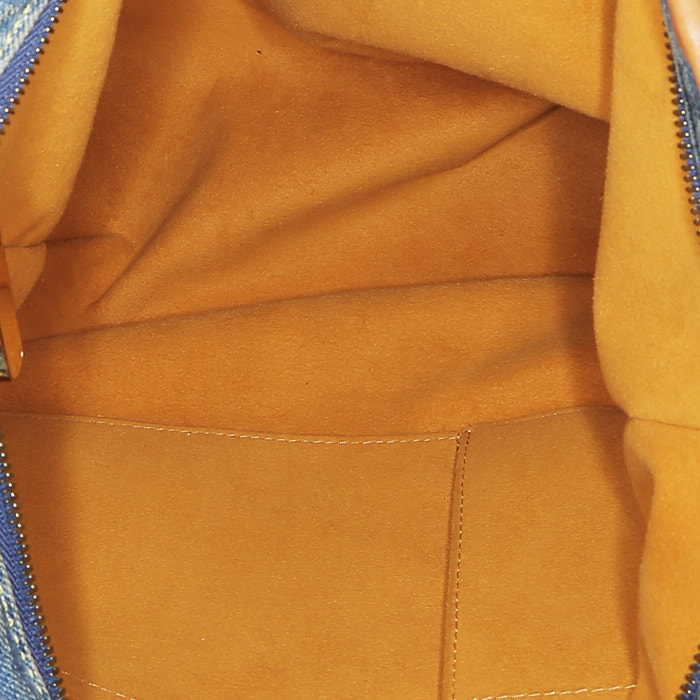 Sac à main Louis Vuitton Pleaty en toile denim monogrammée bleue et cuir naturel - Detail D3