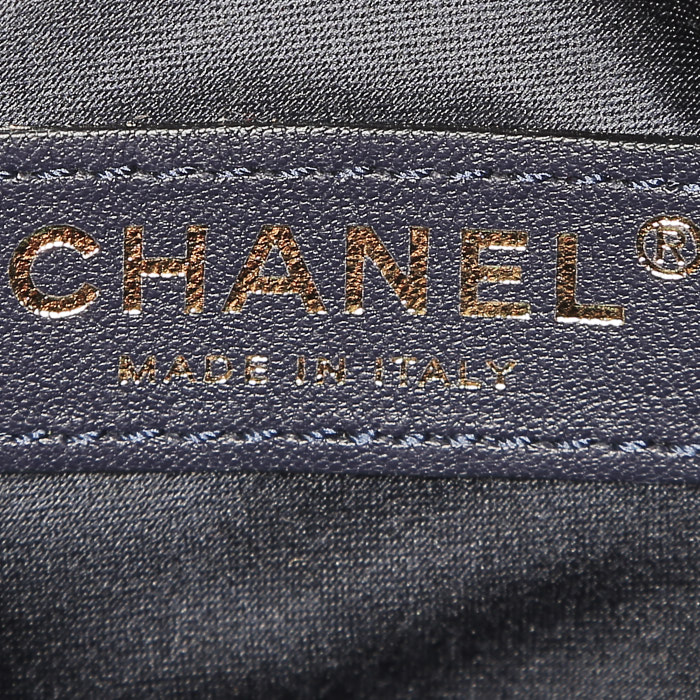 Chanel   handbag  in navy blue, yellow mustard and grey velvet - Detail D4