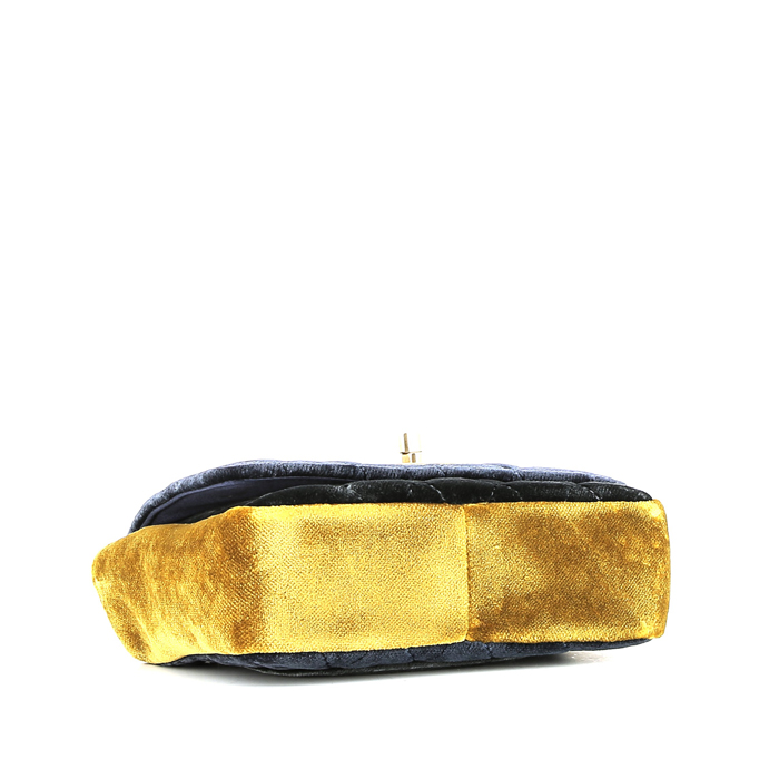 Chanel   handbag  in navy blue, yellow mustard and grey velvet - Detail D5