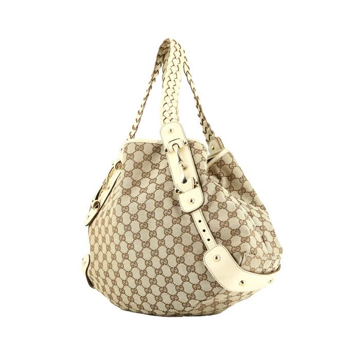 Shopping bag Gucci  Gucci Vintage in tela siglata beige e pelle color crema - 00pp