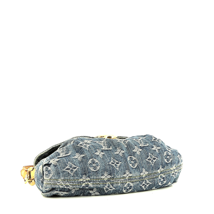 Louis Vuitton  Pleaty small model  handbag  in blue monogram denim canvas  and natural leather - Detail D4