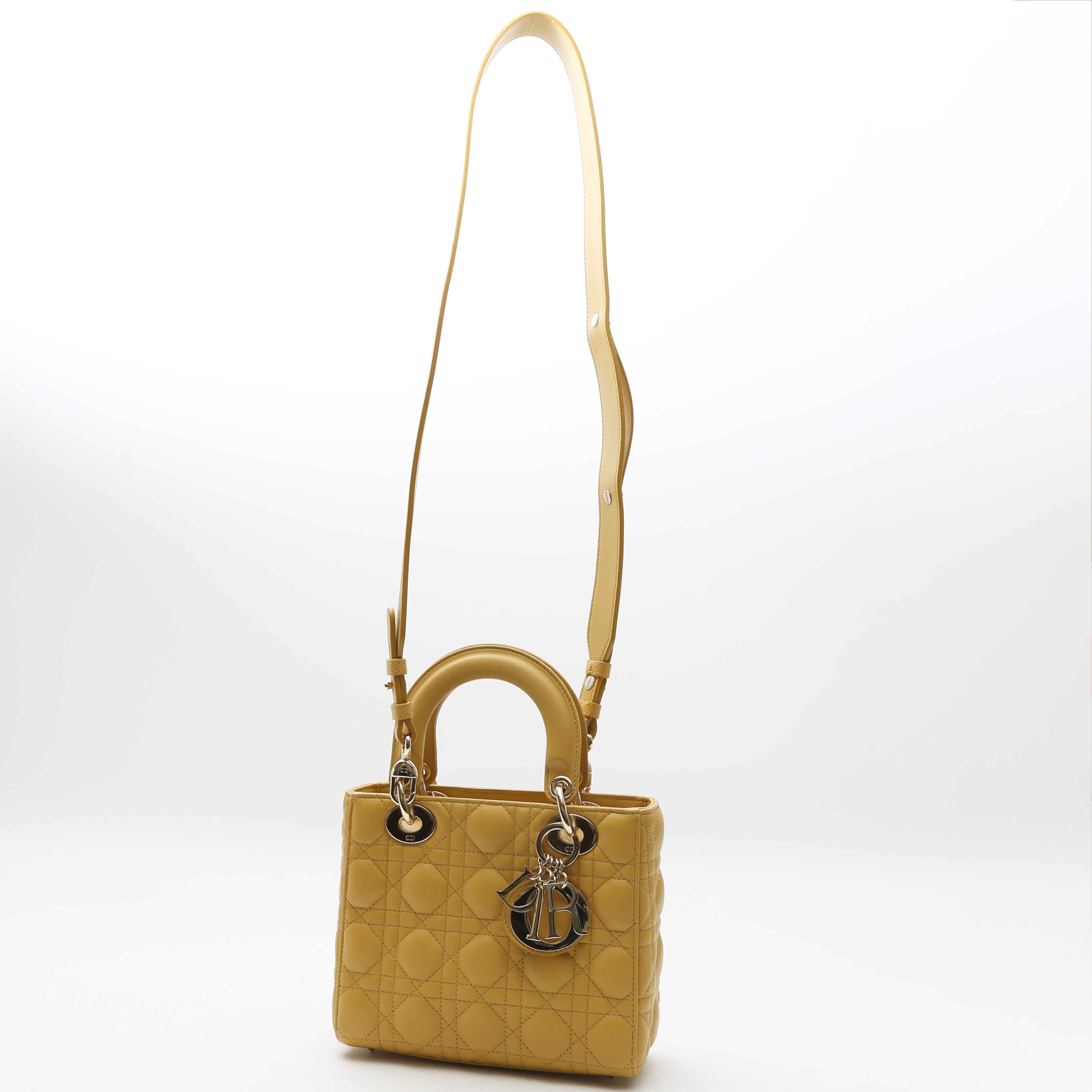 Borsa Dior  Lady Dior mini  in pelle cannage gialla - Detail D8