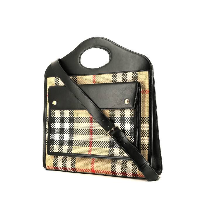 Burberry  Pocket bag  in beige, black and red braided canvas  and black leather - 00pp