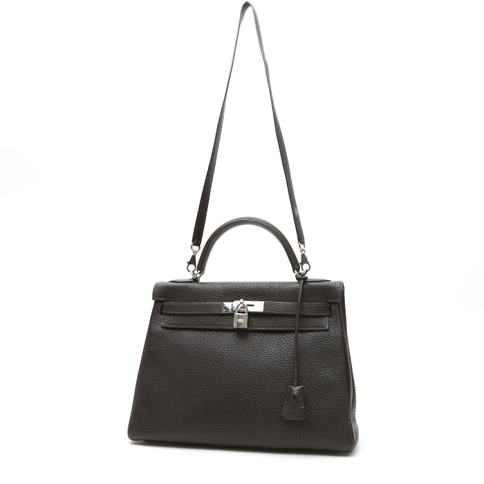 Hermès  Kelly 32 cm handbag  in brown Fjord leather - Detail D2