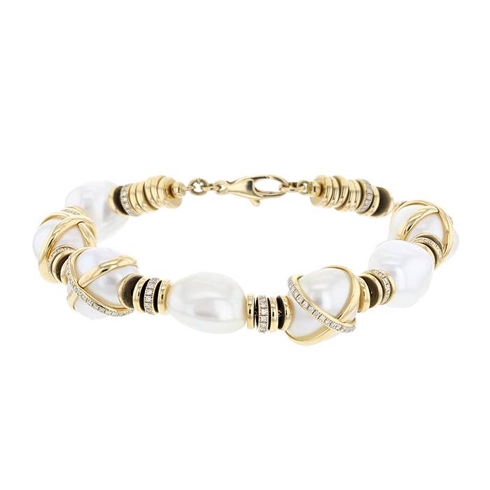 Fred Baie des Anges bracelet in yellow gold, pearls and diamonds - 00pp
