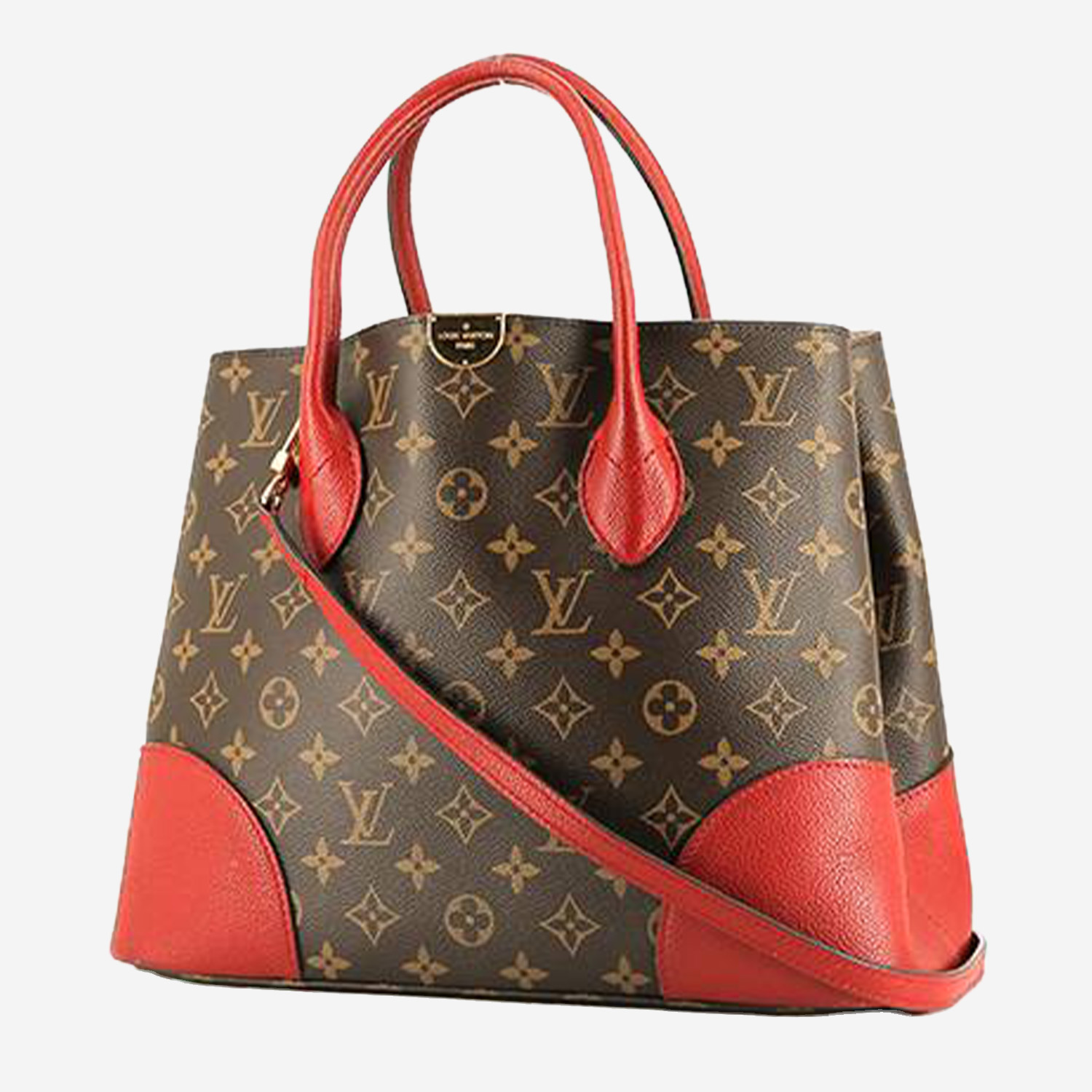 Louis Vuitton Flandrin handbag in brown monogram canvas and red leather