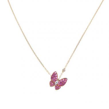 Collana Van Cleef 
Arpels Deux Papillons in oro rosa, diamante e zaffiri rosa
