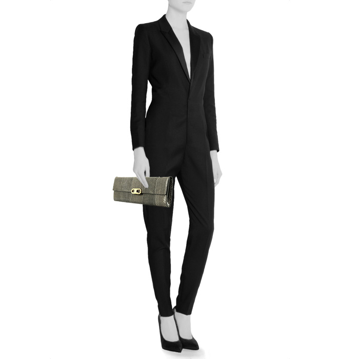 Celine  Maillon Triomphe pouch  in grey water snake - Detail D1