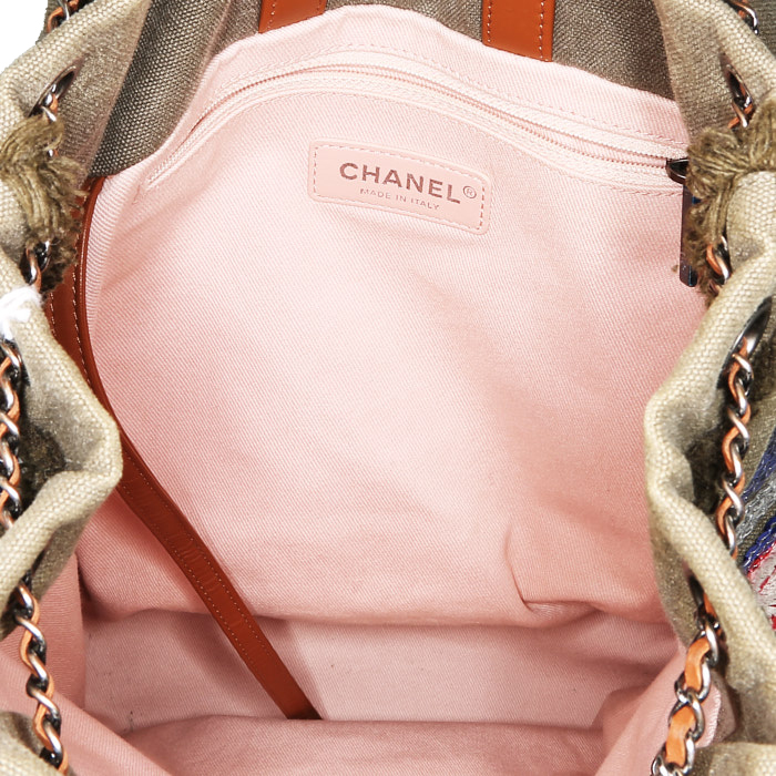 Mochila Chanel en lona caqui y lentejuelas - Detail D2