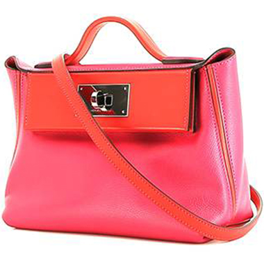 Bolso de mano Hermès  24/24 mini  en cuero swift rojo y rosa