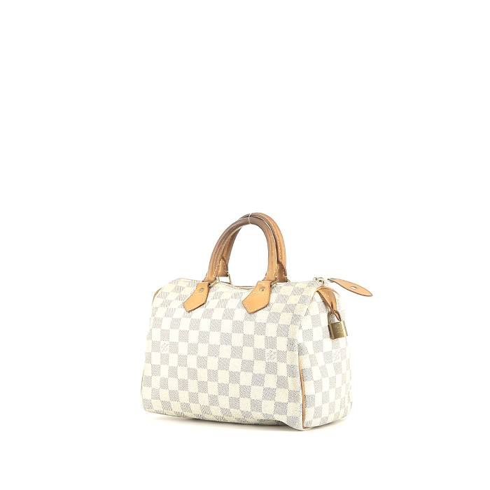 Louis Vuitton  Speedy 25 handbag  in azur damier canvas  and natural leather - 00pp