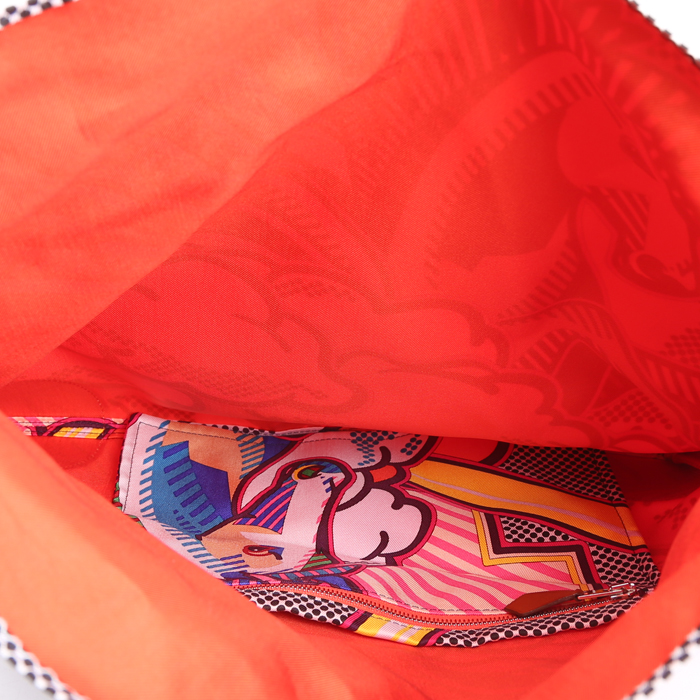 Sac bandoulière Hermès  Silk City en soie multicolore et cuir Barénia - Detail D2