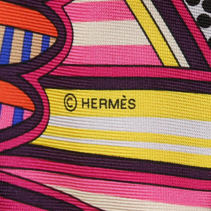 Sac bandoulière Hermès  Silk City en soie multicolore et cuir Barénia - Detail D3