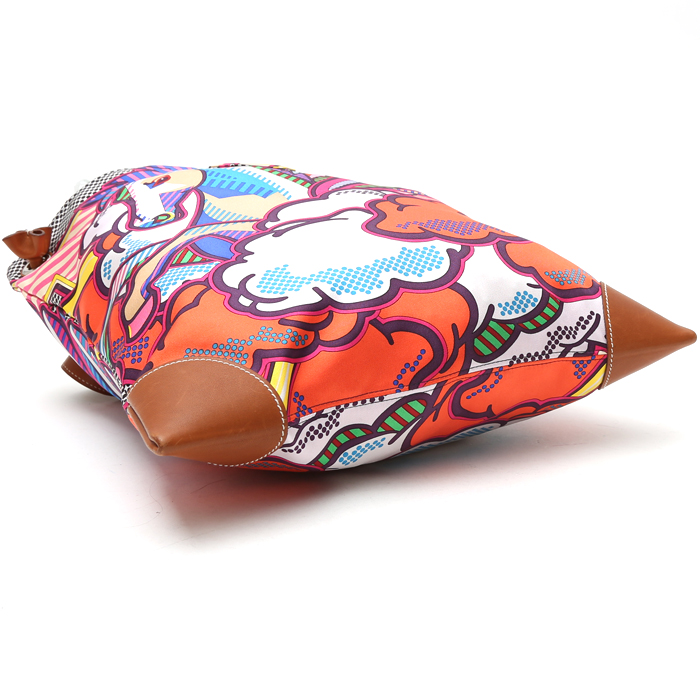 Hermès Silk City shoulder bag in multicolor silk and Barenia leather - Detail D4