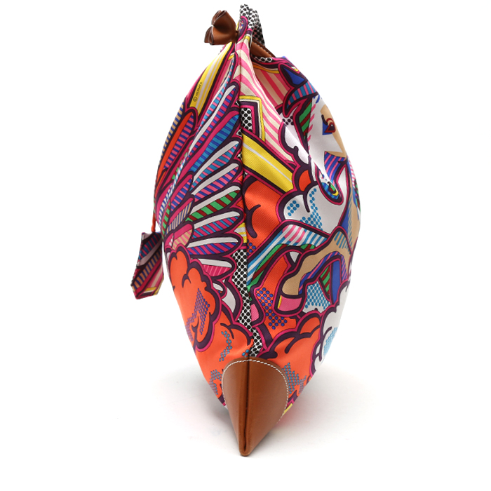 Hermès Silk City shoulder bag in multicolor silk and Barenia leather - Detail D5