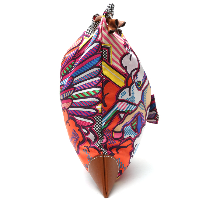 Hermès Silk City shoulder bag in multicolor silk and Barenia leather - Detail D6