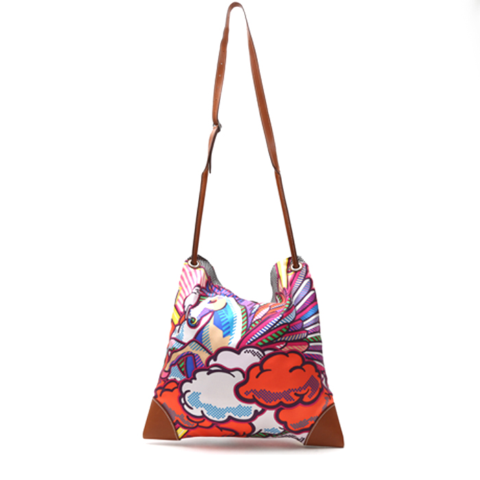 Hermès Silk City shoulder bag in multicolor silk and Barenia leather - Detail D8