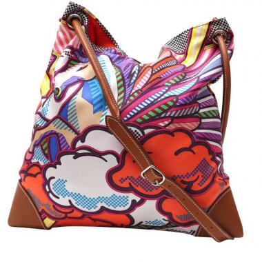 HERMES 'Silky City' Silk Bag in Multicolored Silk and Gold Barénia