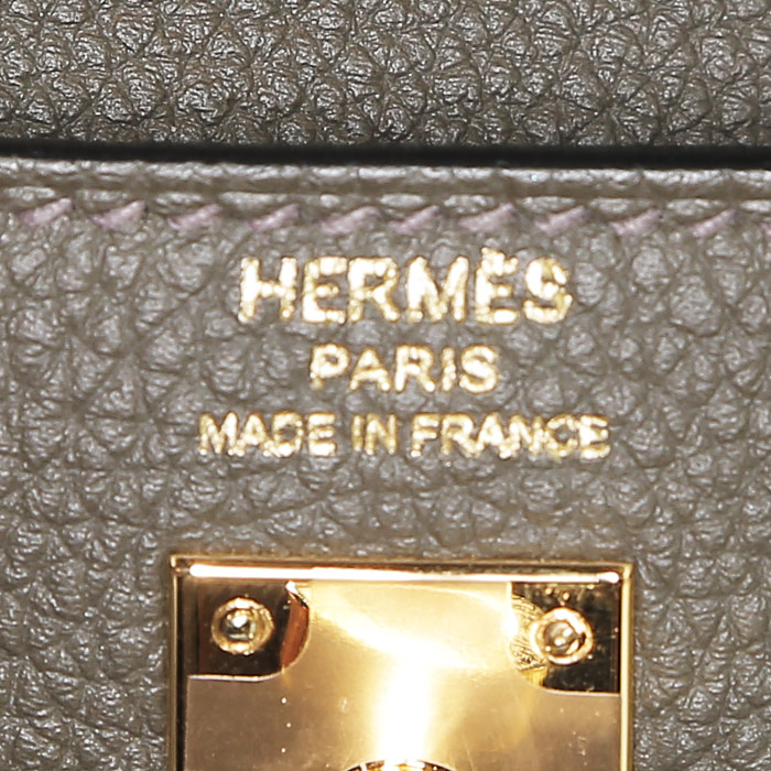 Hermès  Kelly 25 cm handbag  in Vert de Gris togo leather - Detail D4