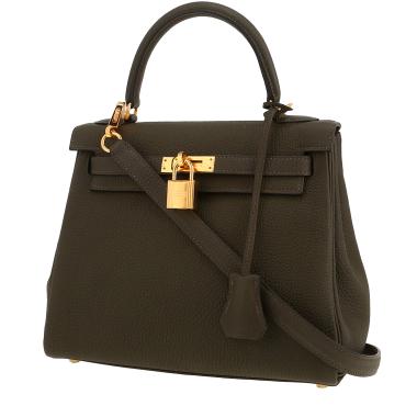 Bolso de mano Hermès  Kelly 25 cm en cuero togo Vert de Gris