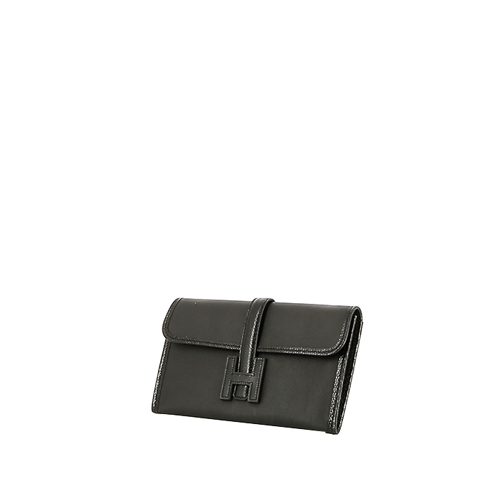 Hermès  Jige pouch  in black Swift leather  and black lizzard - 00pp