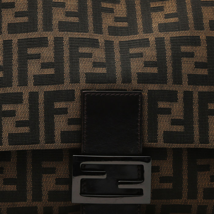 Bolso de mano Fendi  Zucca pequeño  en tela Monogram negra y cuero negro - Detail D1