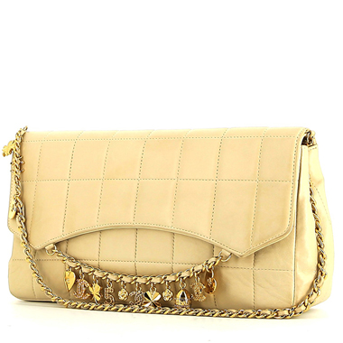Bolso bandolera Chanel  Choco bar en cuero acolchado beige