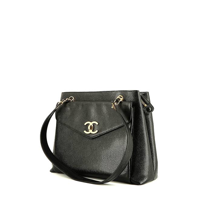 Chanel  Vintage Shopping shoulder bag  in black grained leather - 00pp