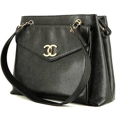 Sac porté épaule Chanel  Vintage Shopping en cuir grainé noir