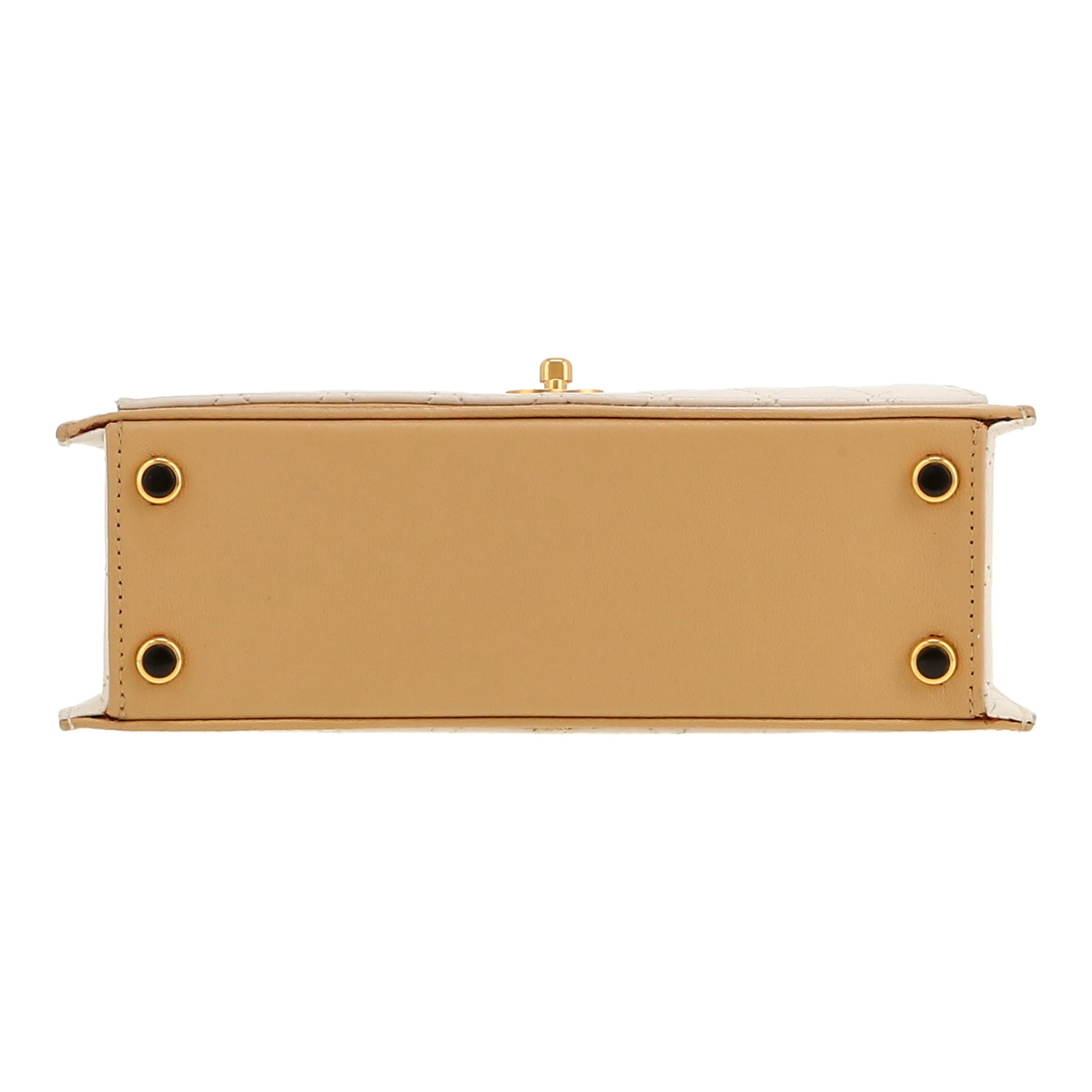 Sac bandoulière Chanel  Vintage en cuir matelassé beige et blanc - Detail D1