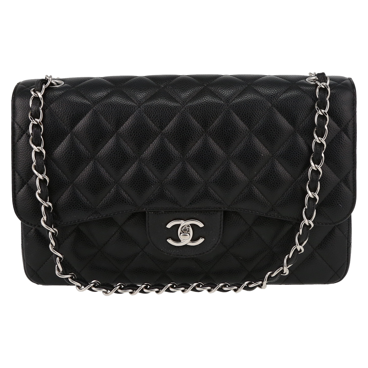 Sac bandoulière Chanel  Timeless Jumbo en cuir grainé matelassé noir - Detail D2