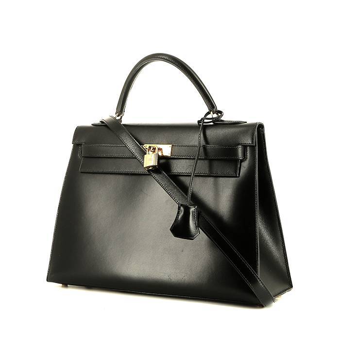 HERMES KELLY 32 Black Box Leather Bag Vintage in perfect condition