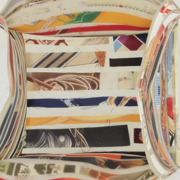 Borsa Hermès  Cas du Sac modello piccolo  in materiale sintetico bianco sporco e seta multicolore - Detail D2