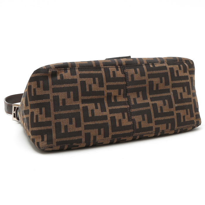 Fendi  Zucca handbag  in brown and black bicolor  monogram canvas  and brown leather - Detail D4