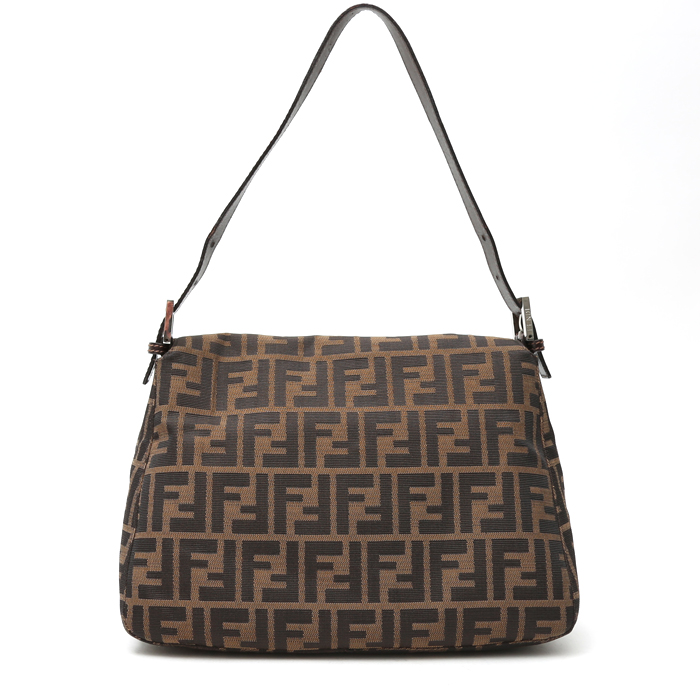 Sac à main Fendi  Zucca en toile monogram bicolore marron et noire et cuir marron - Detail D7