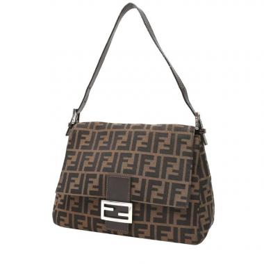 Bolso de mano Fendi  Zucca en lona Monogram bicolor marrón y negra y cuero marrón